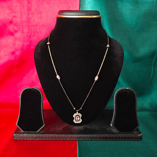 Beautiful Simple Black Beads Short In Baby Pink Stone