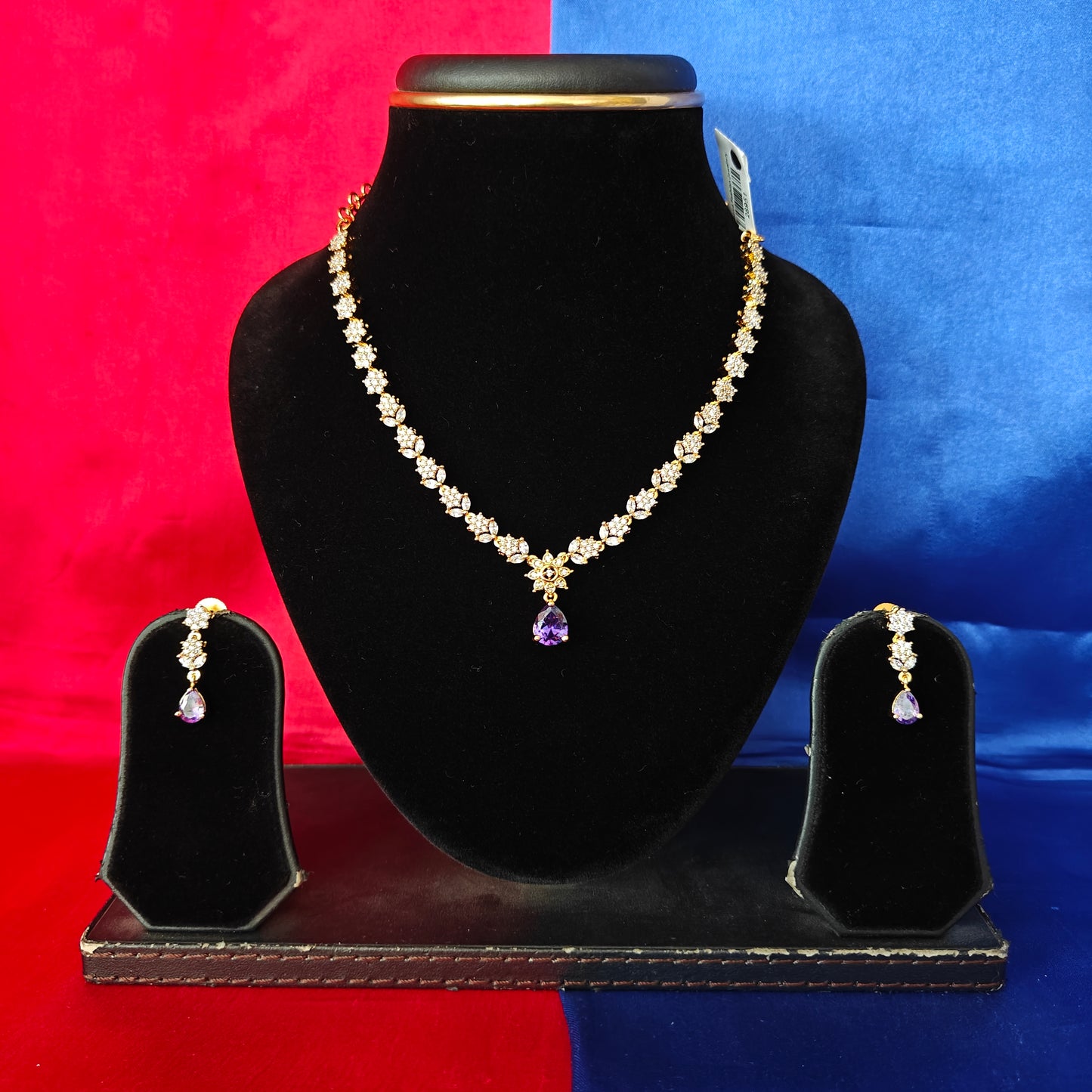 Beautiful CZ Short Necklace In Lavender Stone