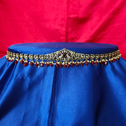 Beautiful Victorian Chain Type Vaddanam In Maroon Beads