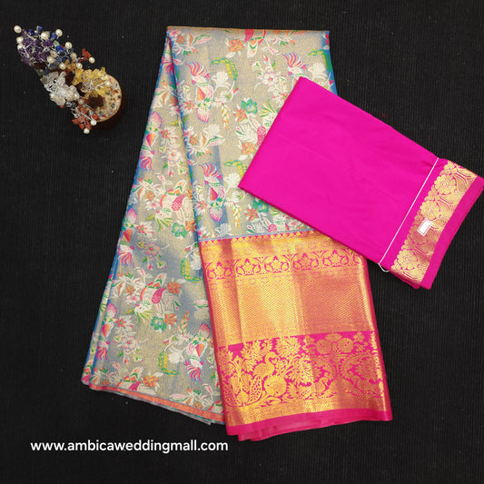 Buy Stunning Kanchi pattu mix L Kalamkari Lehenga [Free Size]