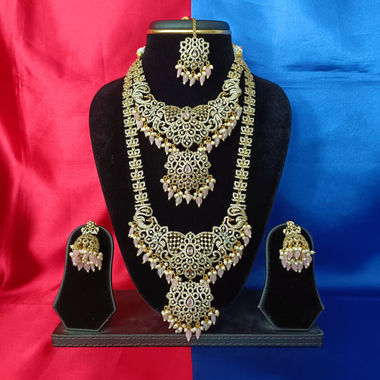 Elegant Victorian Bridal Combo Set In Baby Pink Beads