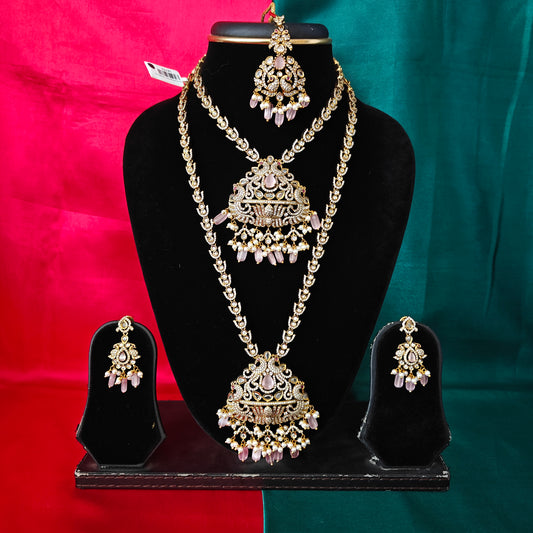Beautiful Victorian Combo Set In Baby Pink Beads