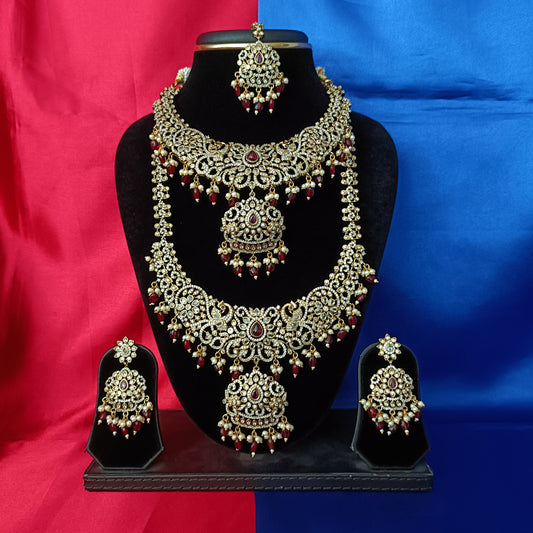 Elegant Victorian Bridal Combo Set In Maroon Beads