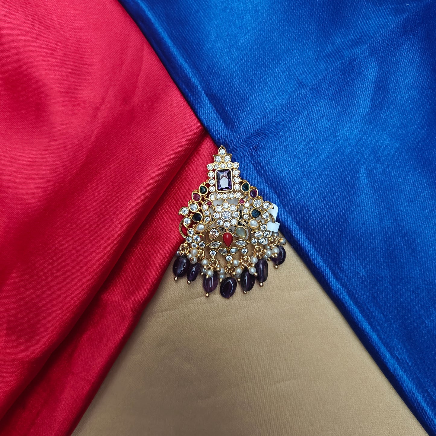 Beautiful CZ Pendant In Purple Beads