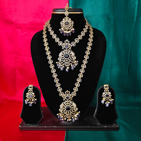 Beautiful Victorian Combo Set In Purple Beads