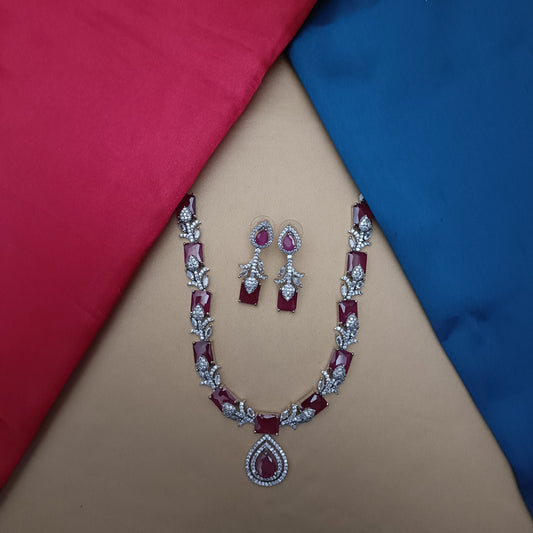 Elegant Silver Short Necklace In Ruby Stone