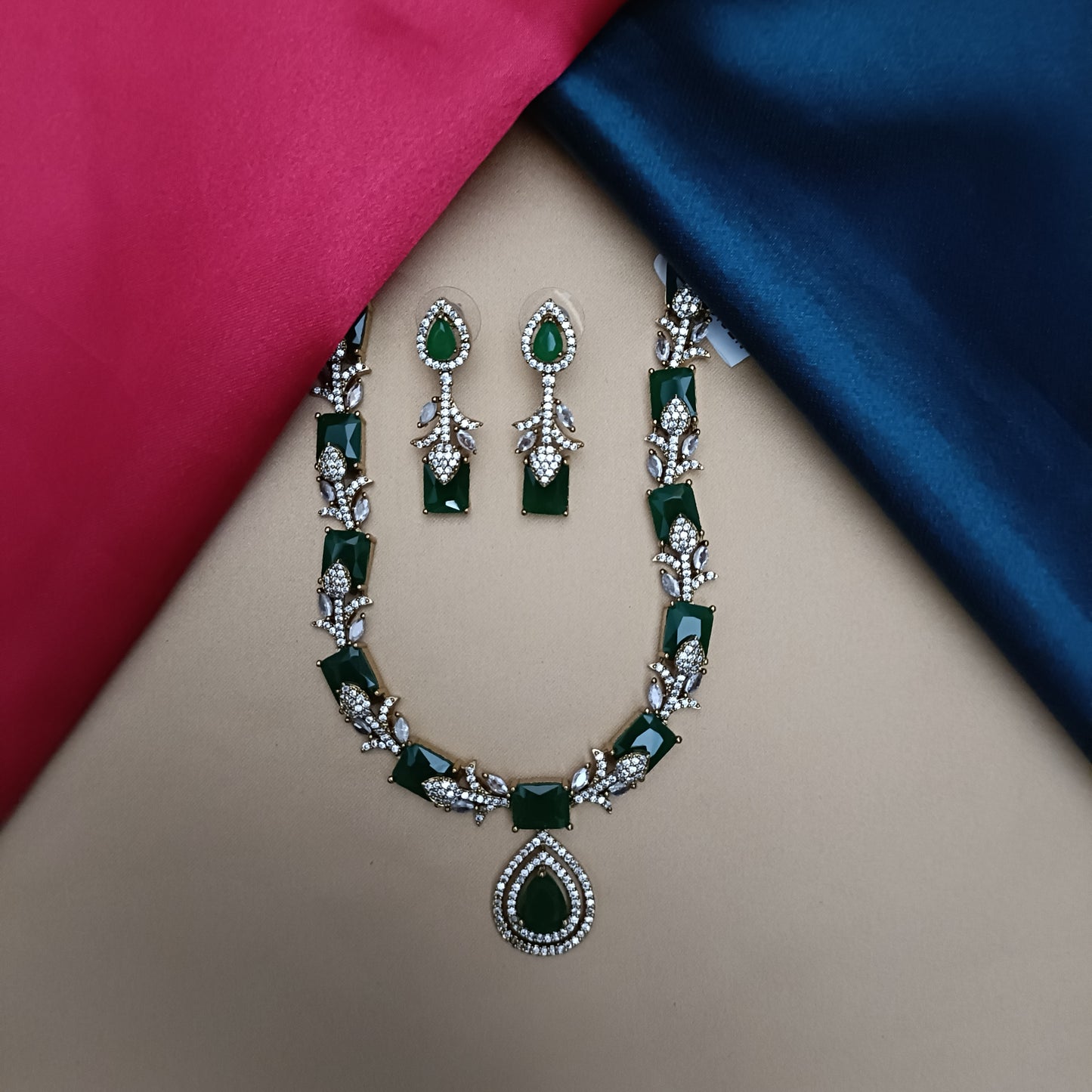 Elegant Victorian Mini Haaram In Green Stone