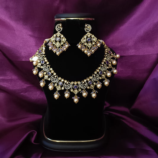 Elegant Purple Studded Victorian short necklace