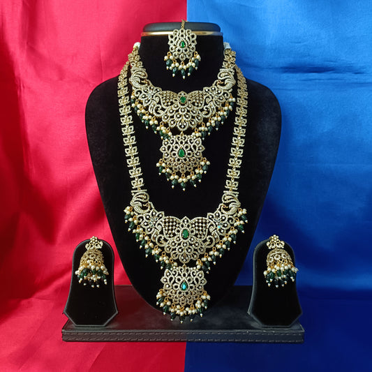 Elegant Victorian Bridal Combo Set In Green Beads