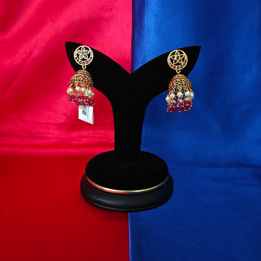 Beautiful Nakshi Jhumki In Ruby Crystal