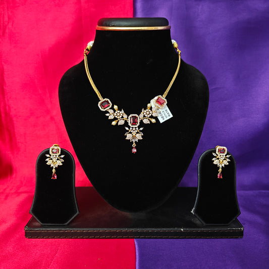 Beautiful Simple Non Necklace In Maroon Stone