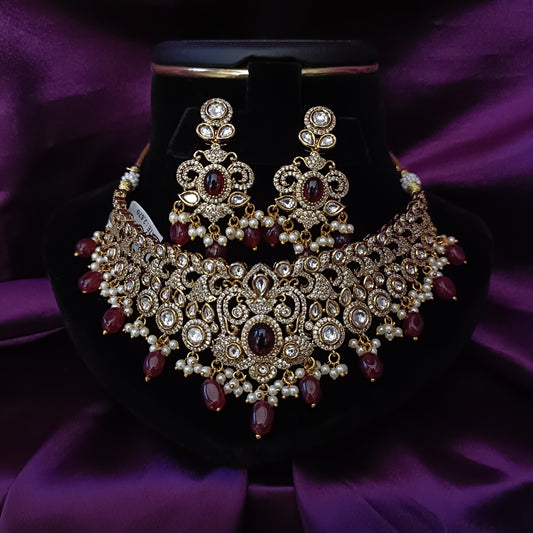 Beautiful Maroon Beads Victorian Choker