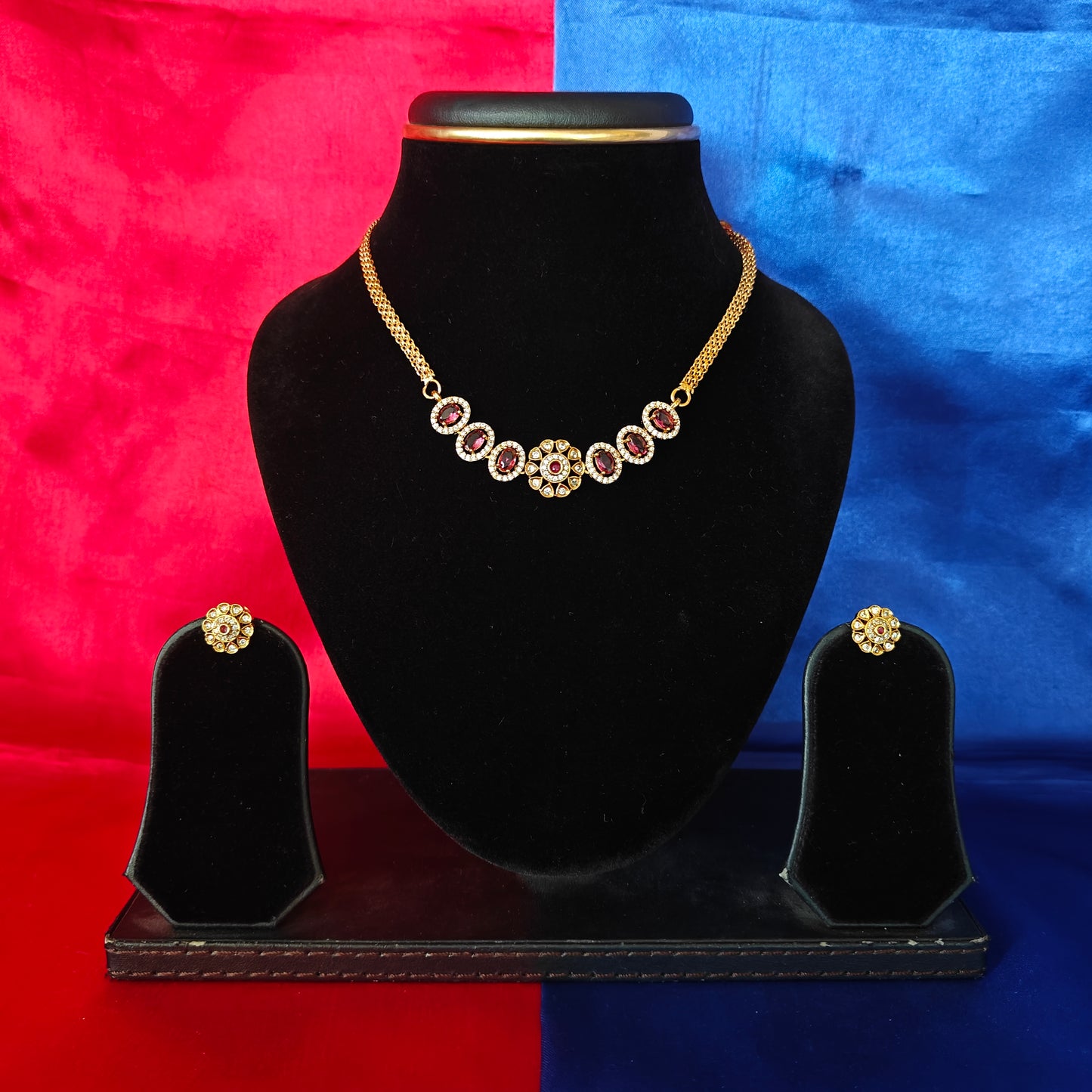 Beautiful Mini Haaram In Maroon Stone