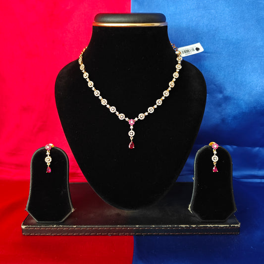 Beautiful CZ Short Necklace In Ruby Stone