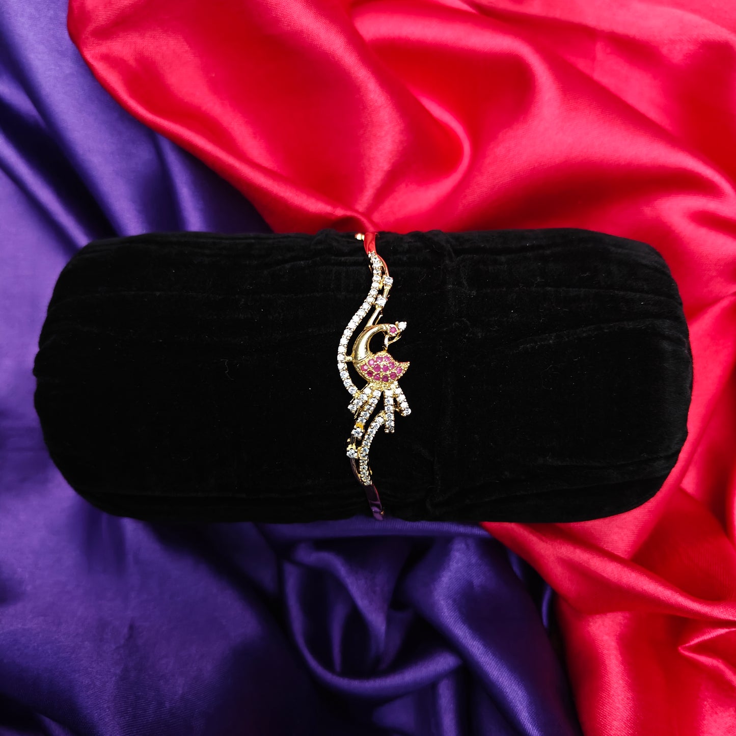 Beautiful Gold Bracelet With Peacock Design In Ruby Stone