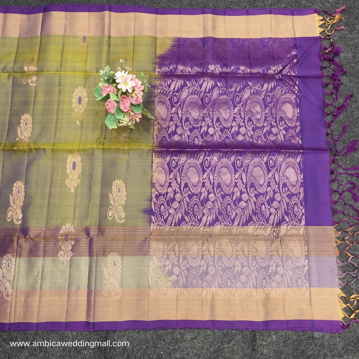 Handloom Kanchi Pattu 2Two Work Butta Saree