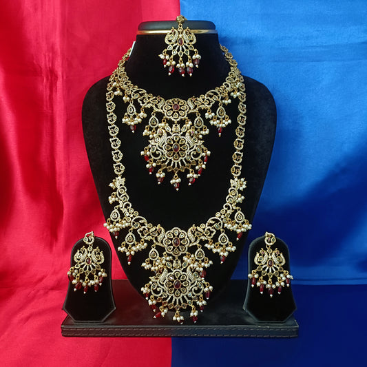Elegant Victorian Combo Set In Maroon Beads