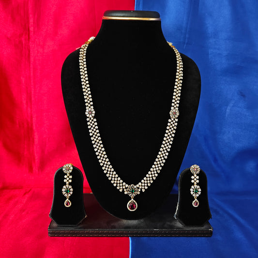 Beautiful Victorian Long Necklace In Multi Colour Stone