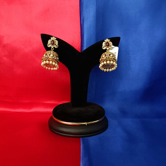 Beautiful Victorian Jhumki In Red Stone