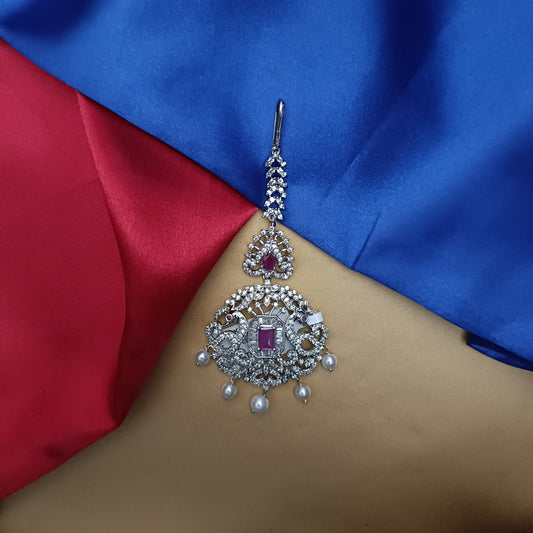 Beautiful Silver Tika In Ruby Stone