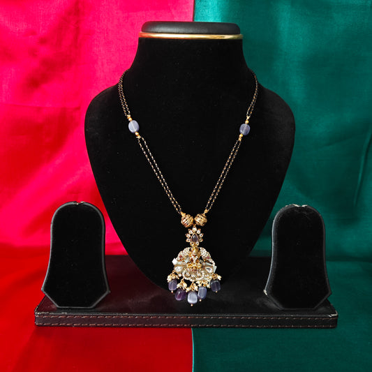 Beautiful Black Beads Short In Purple Beads With Laxmi Idol