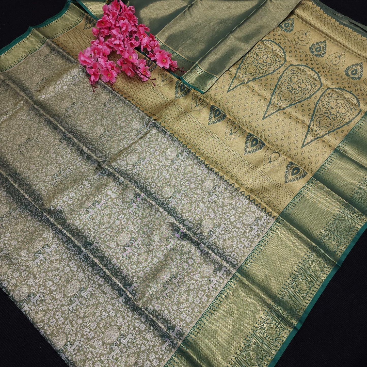 ✨️Semi Kanchi Pattu One Gram Gold Saree💫