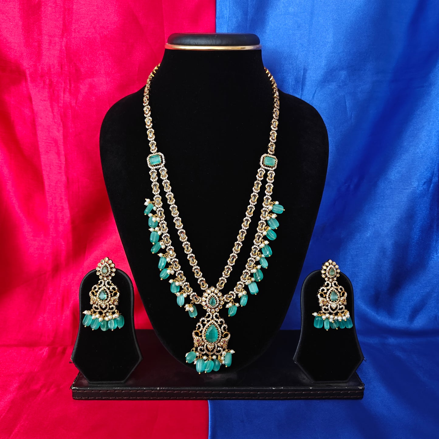 Elegant Victorian Layered Long Necklace In Pista Green Beads