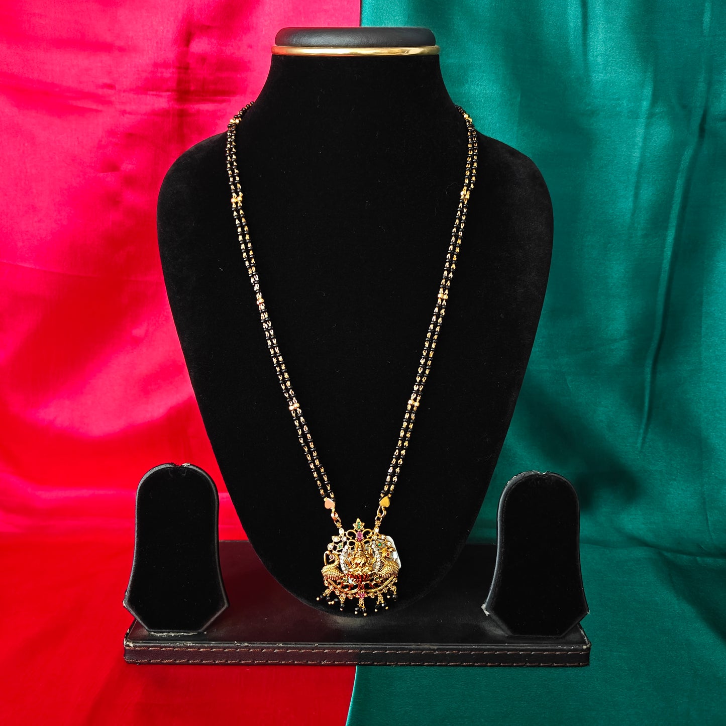 Beautiful Black Beads Long With Laxmi Idol