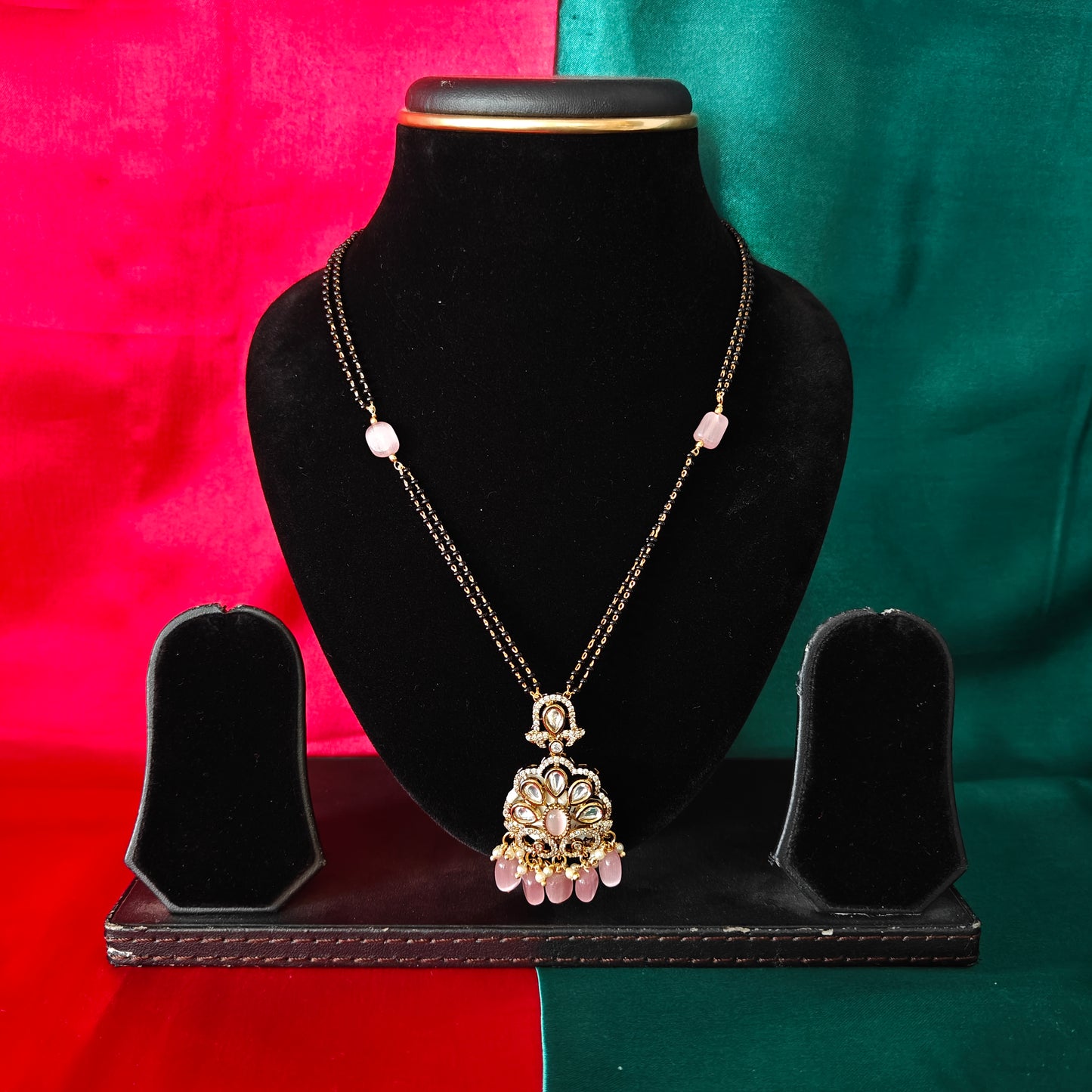 Beautiful Black Beads Short In Baby Pink Beads