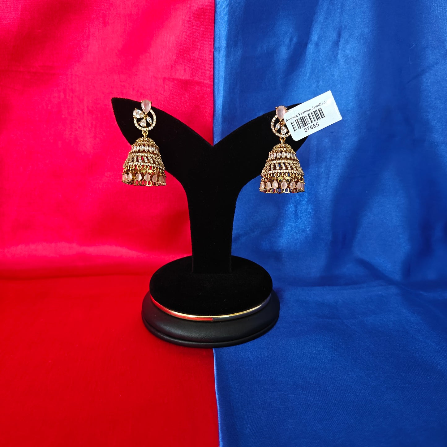 Beautiful Victorian Jhumki In Baby Pink Stone