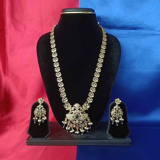 Elegant Victorian Long Necklace In Purple Beads
