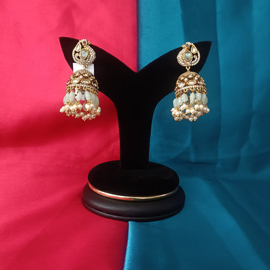 Beautiful Victorian Jhumki In Pista Green Stone