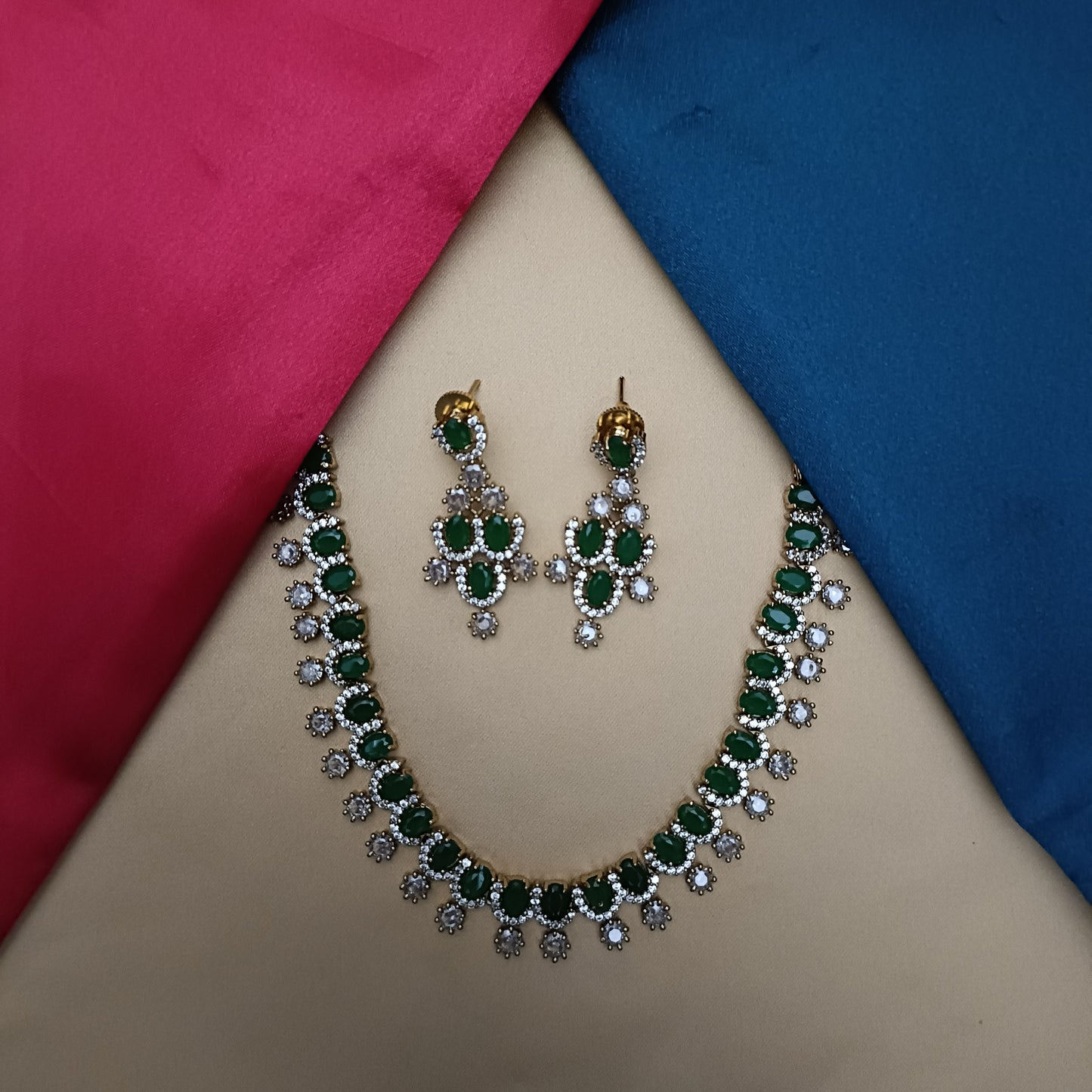 Elegant Victorian Mini Haaram In Green Stone