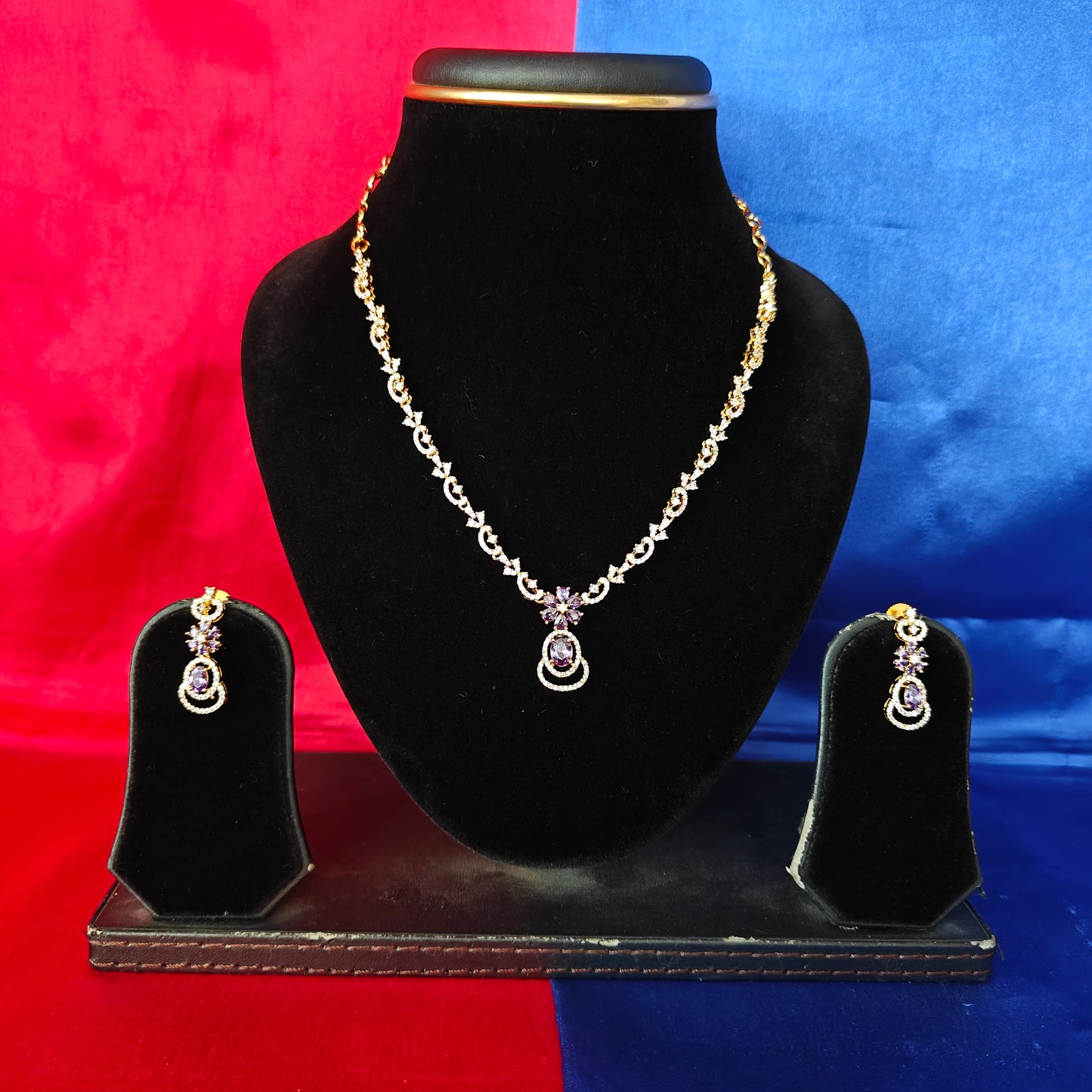 Beautiful CZ Short Necklace In Lavender Stone