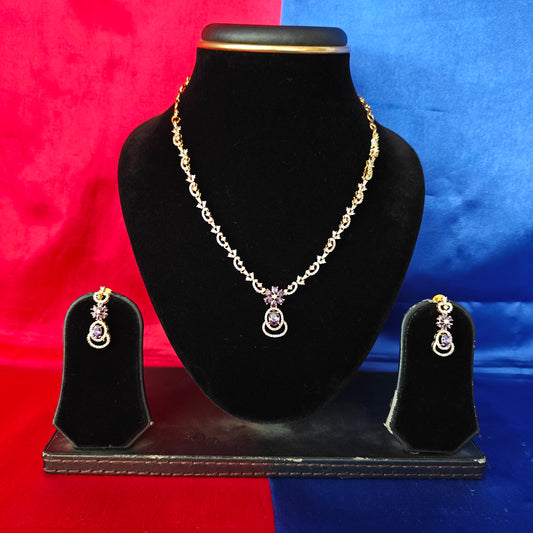 Beautiful CZ Short Necklace In Lavender Stone