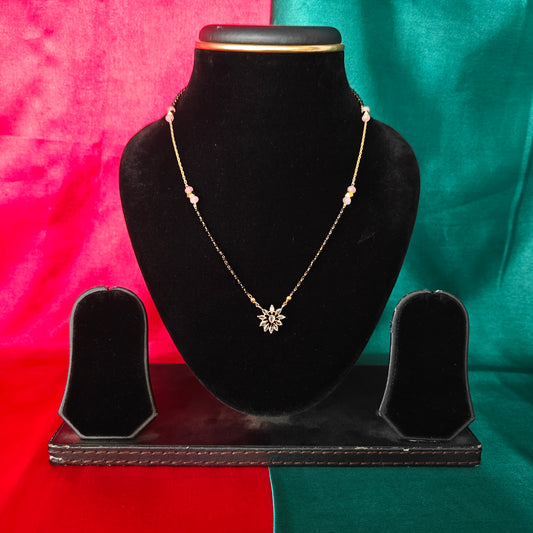 Beautiful Simple Black Beads Short In Baby Pink Stone