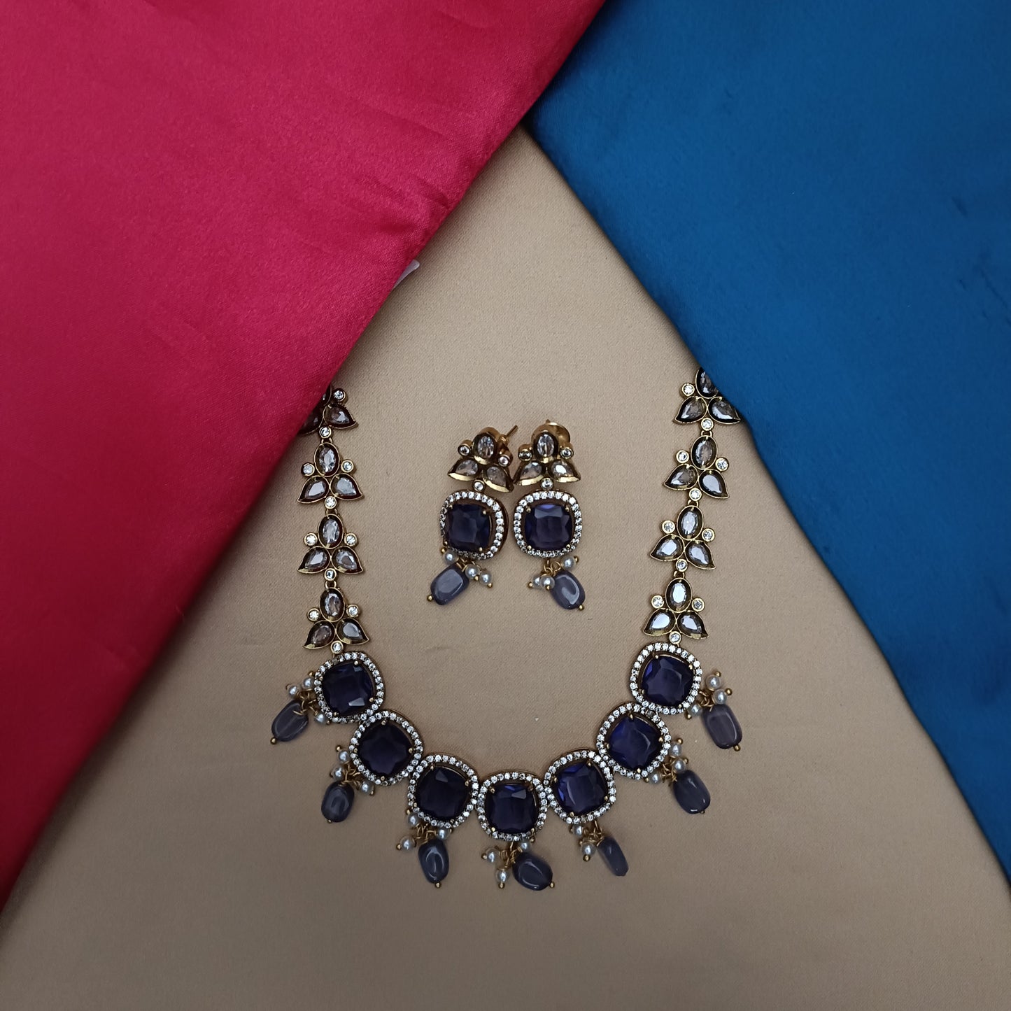 Beautiful Victorian Mini Haaram In Purple Stone