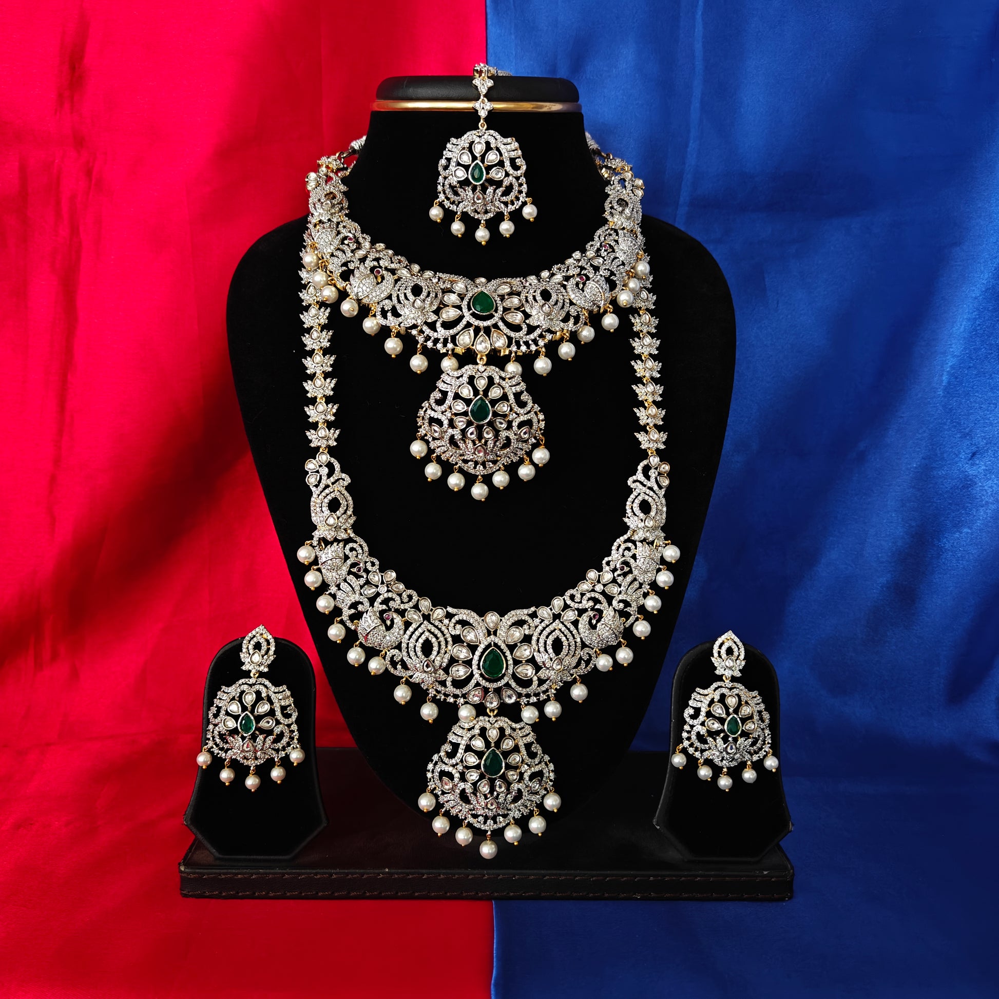 Elegant Victorian Combo Set In Green Stone - Ambica Wedding Mall