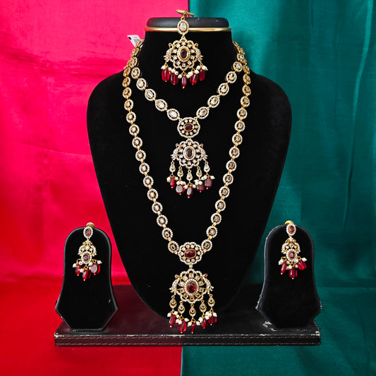 Beautiful Victorian Combo Set In Maroon Beads