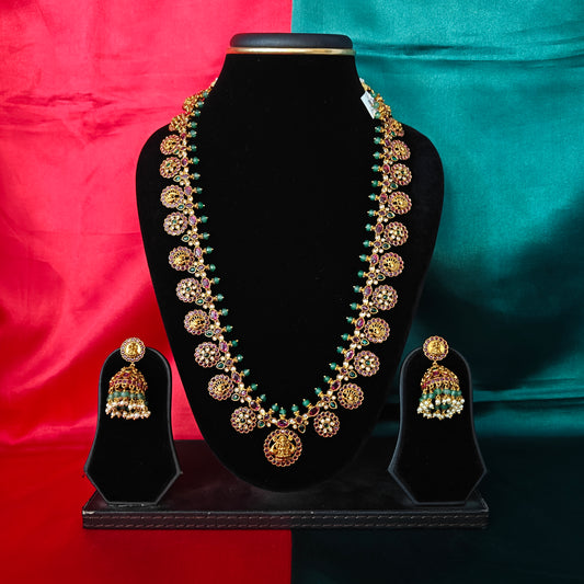 Elegant Kundan Bottumala Long Necklace With Laxmi Idol