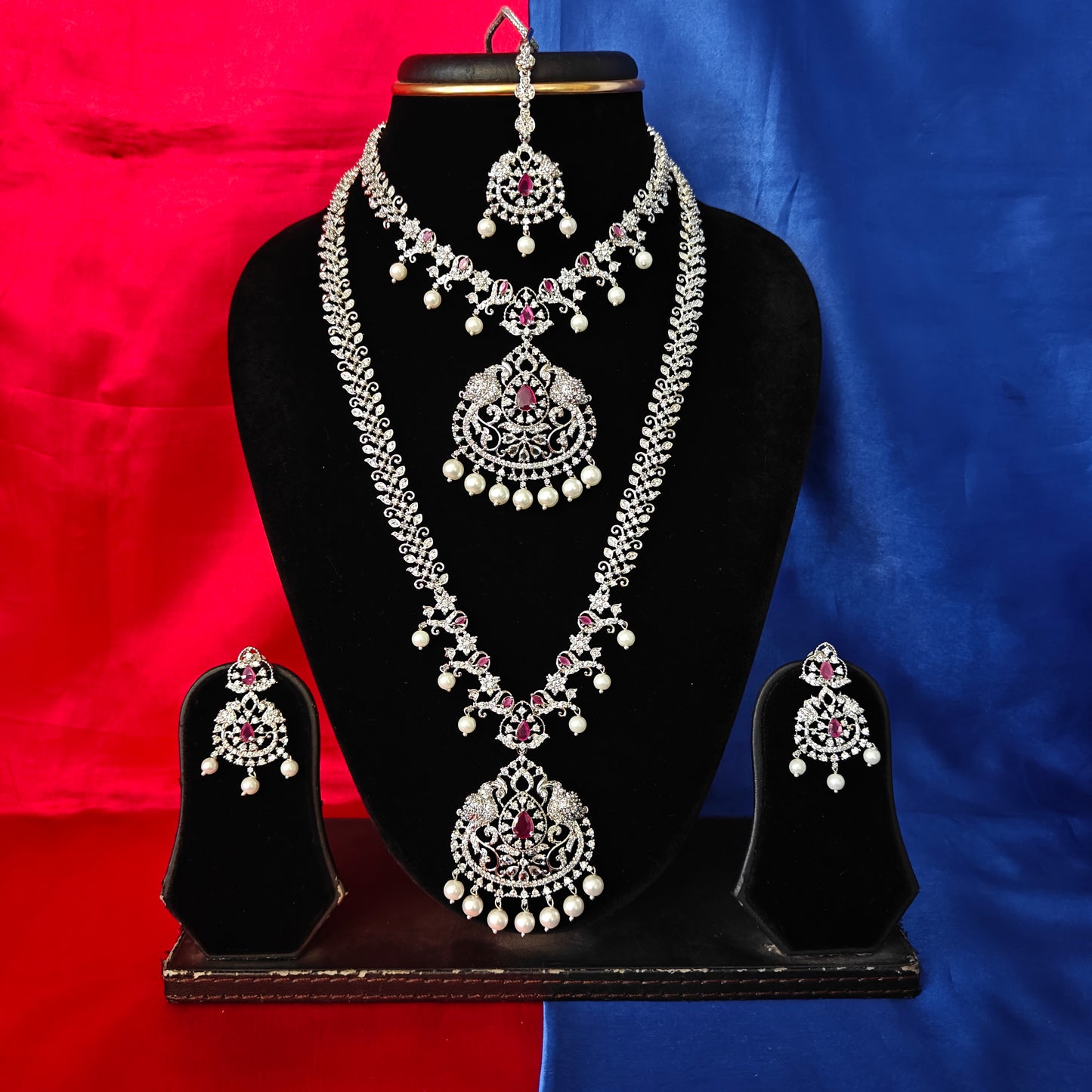 Beautiful Silver Combo Set In Ruby Stone