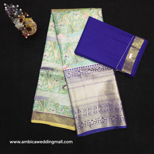 Buy Stunning Kanchi pattu mix L Kalamkari Lehenga [Free Size]