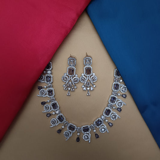Elegant AD Short Necklace In Purple Stone
