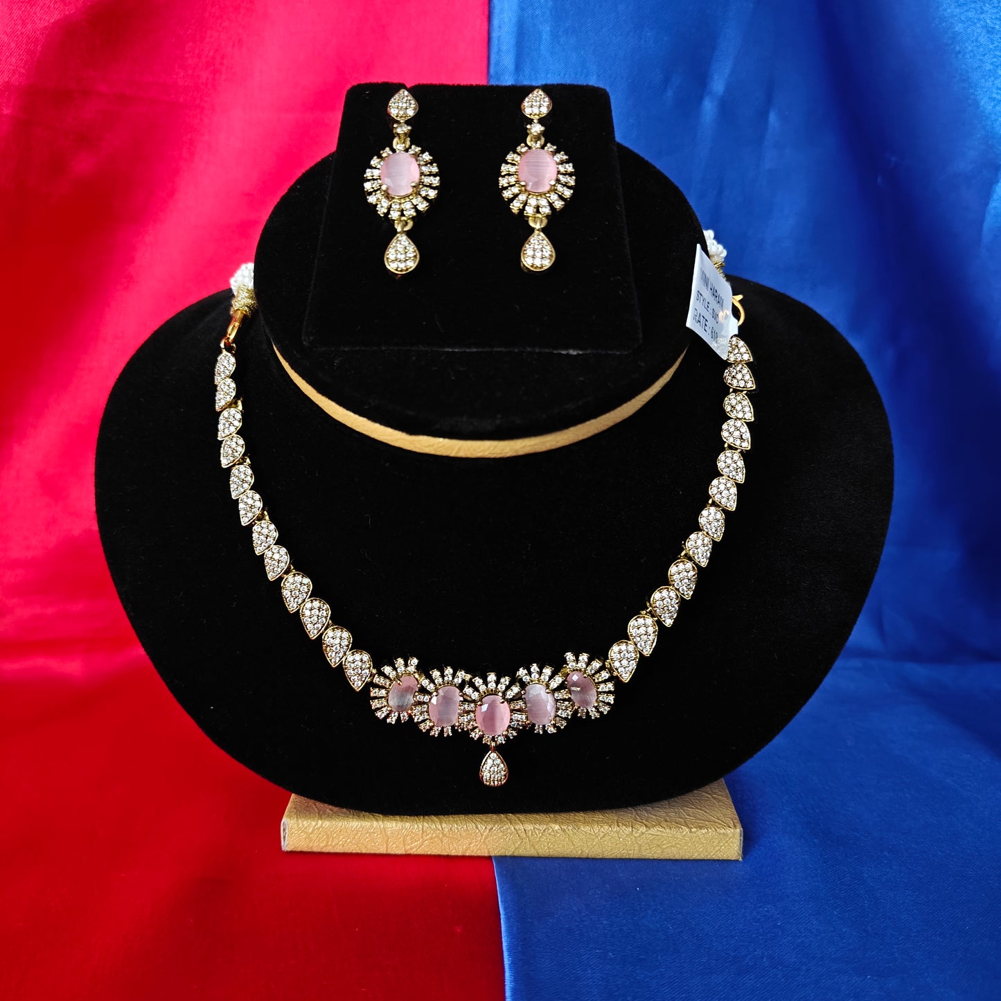 Beautiful Mini Haaram In Baby Pink Stone
