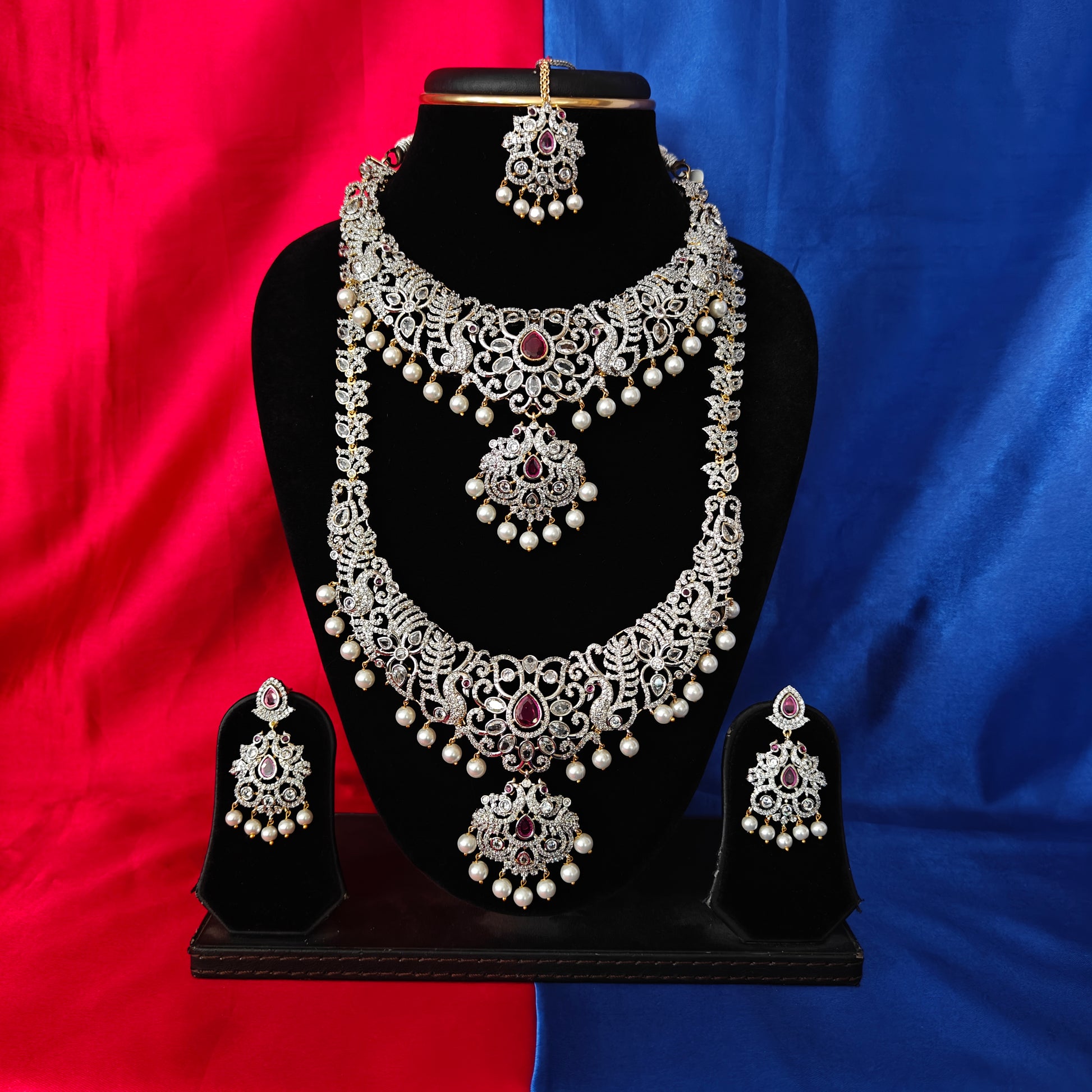 Elegant GJ Combo Set In Ruby Stone - Ambica Wedding Mall