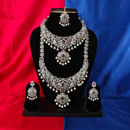 Elegant GJ Combo Set In Ruby Stone - Ambica Wedding Mall