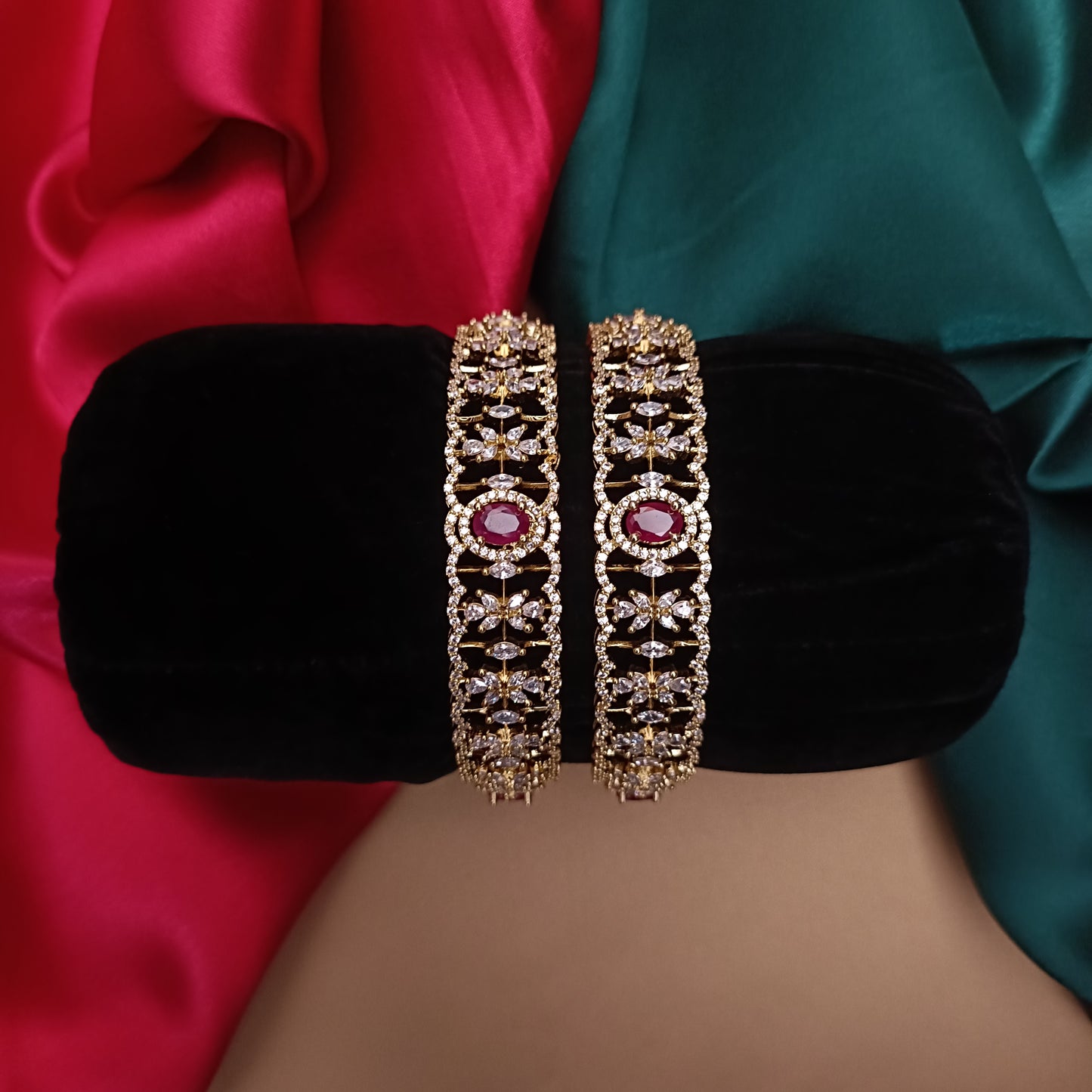 Beautiful CZ Bangles In Ruby Stone