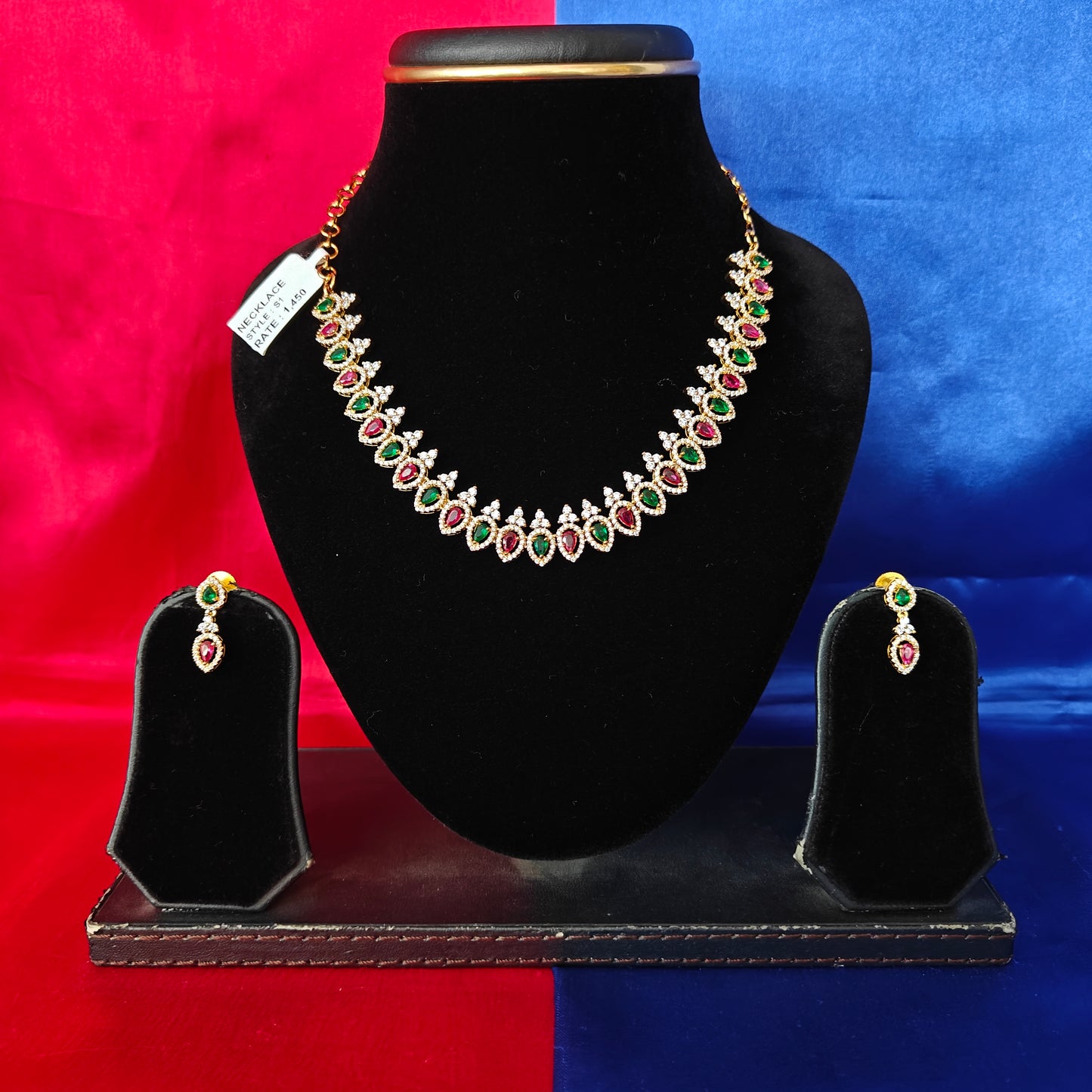Beautiful CZ Short Necklace In Multi Colour Stone