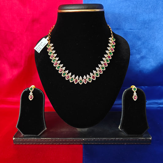 Beautiful CZ Short Necklace In Multi Colour Stone
