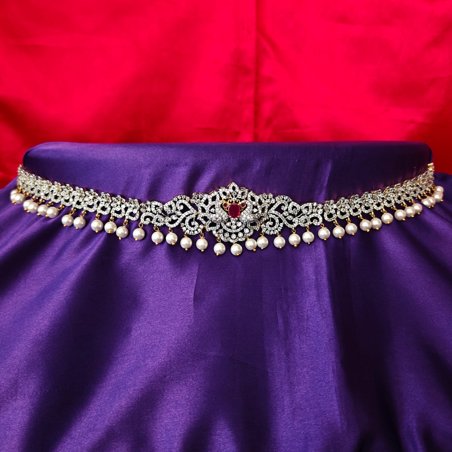 Beautiful GJ Chain Type Vaddanam In Ruby Stone